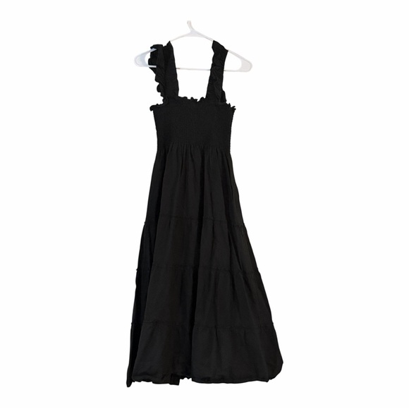 Hill House Ellie Nap Dress Black Smocked Ruffle Midi Cotton Small Cottagecore - Picture 4 of 5